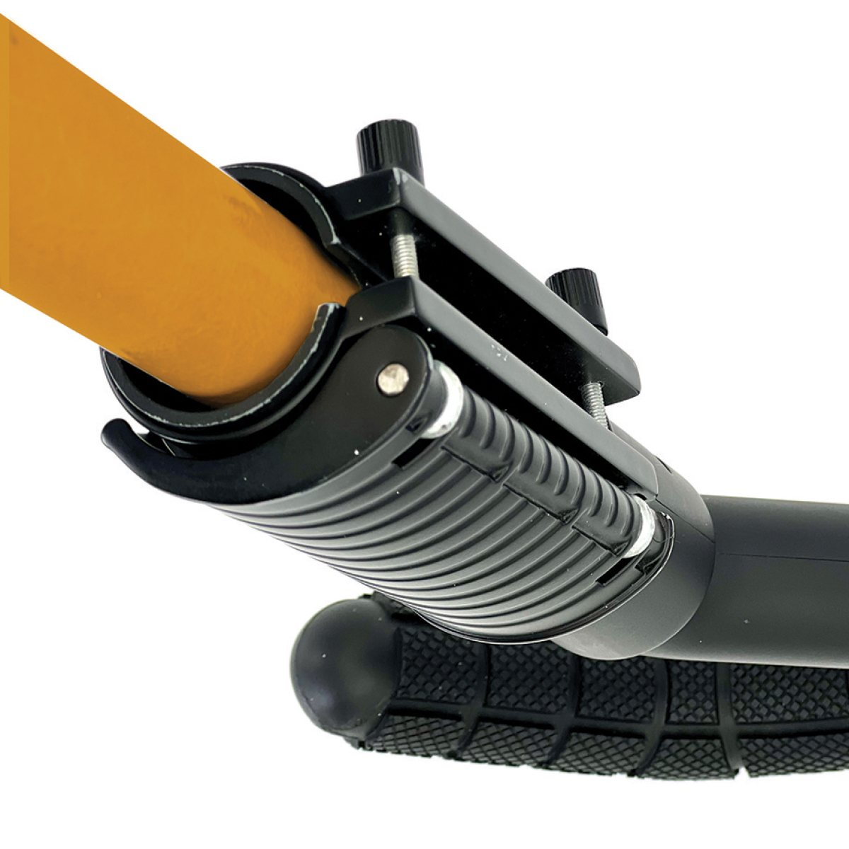 Squeeze clamp down to tighten onto pole